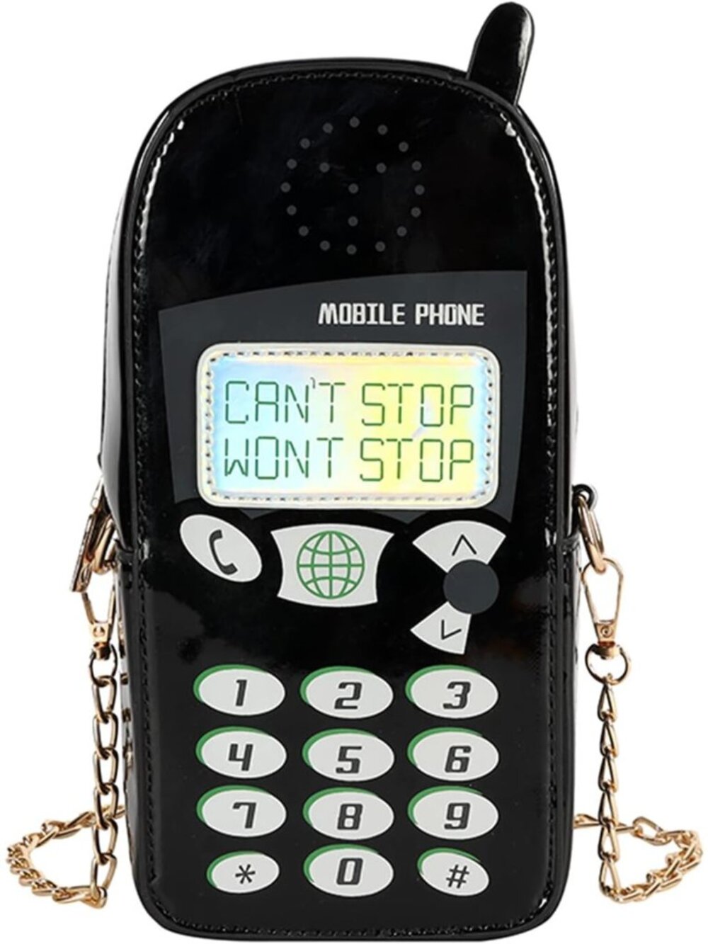 Girls Black Cute Digital Mobile Phone Shaped Funny Messenger Chain Crossbody Bag